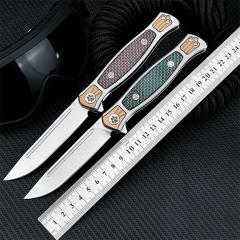 Russia Crawler Folding Blade Knife 3.82" D2 Blade, 420 Steel+ Carbon Fiber Handles