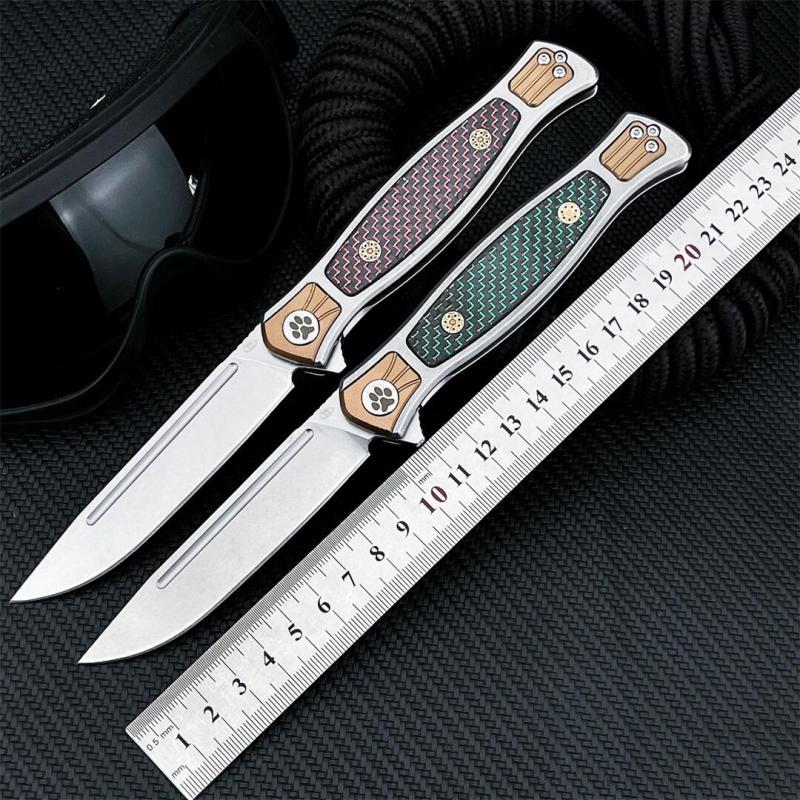 Russia Crawler Folding Blade Knife 3.82" D2 Blade, 420 Steel+ Carbon Fiber Handles