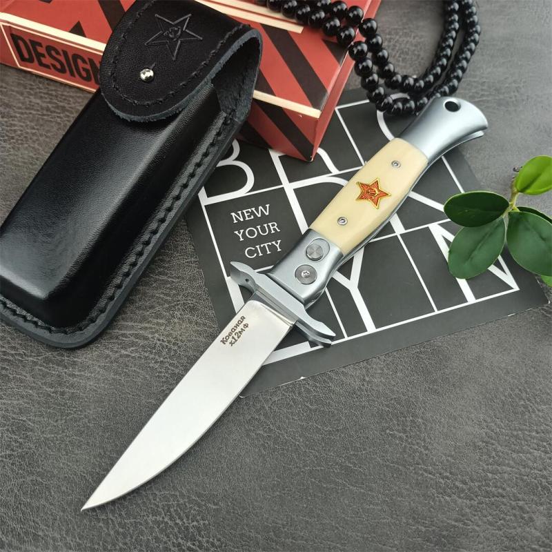 Russia Custom Patriot Auto Folding Knife 3.74" X12M Blade, Resin Handles