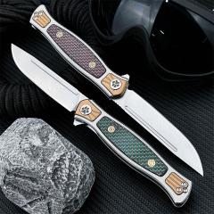 Russia Crawler Folding Blade Knife 3.82" D2 Blade, 420 Steel+ Carbon Fiber Handles