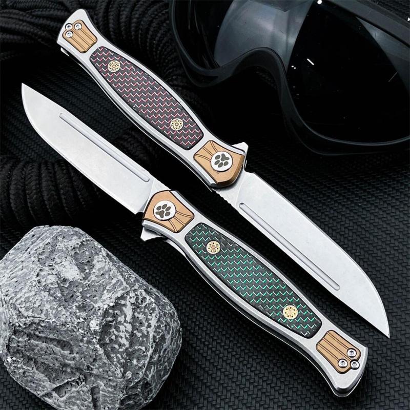 Russia Crawler Folding Blade Knife 3.82" D2 Blade, 420 Steel+ Carbon Fiber Handles