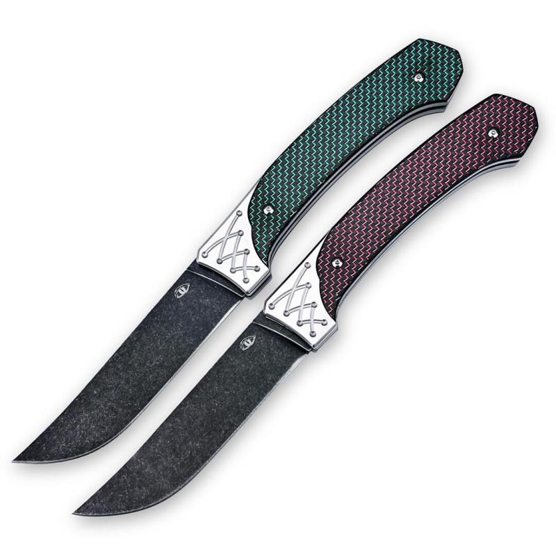 Russia Crawler Folding Blade Knife 4.57" D2 Blade, 420 Steel+ Carbon Fiber Handles