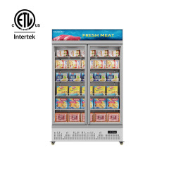 HR-54LDM Supermarket seafood meat upright double door display glass door freezer refrigerator