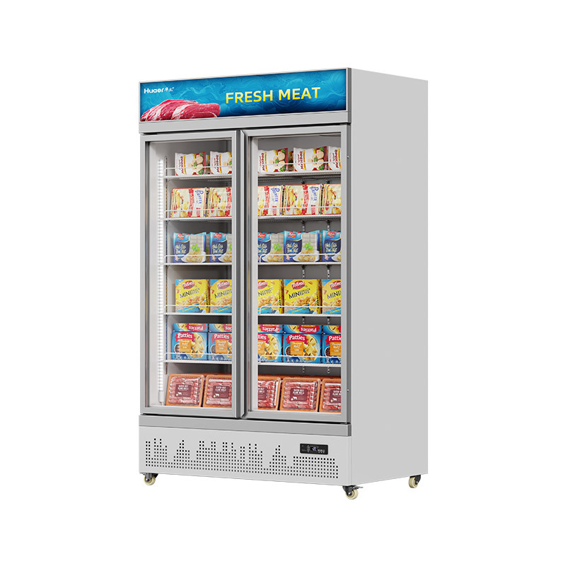 HR-54LDM Supermarket seafood meat upright double door display glass door freezer refrigerator