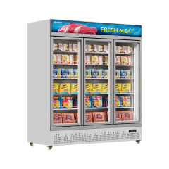 HR-77LDM Supermarket seafood meat upright three door display glass door freezer refrigerator