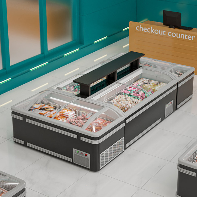 HR-A2100 Supermarket Commercial Island Glass Door Freezer