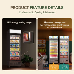 HR-54LDM Supermarket seafood meat upright double door display glass door freezer refrigerator