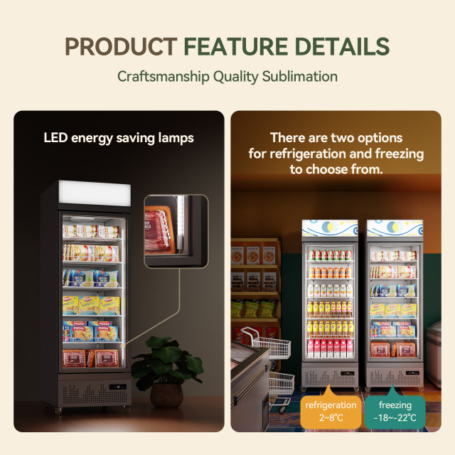 HR-54LDM Supermarket seafood meat upright double door display glass door freezer refrigerator