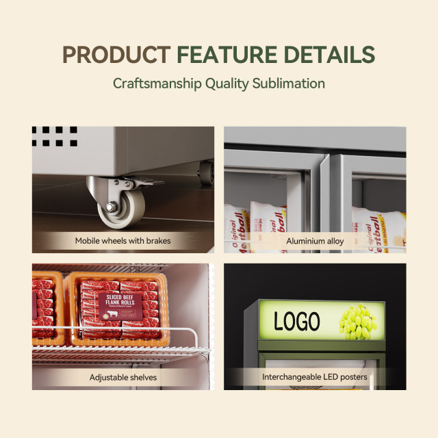 HR-54LDM Supermarket seafood meat upright double door display glass door freezer refrigerator