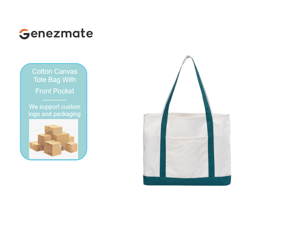 Cotton Canvas Tote Bag With Front Pocket