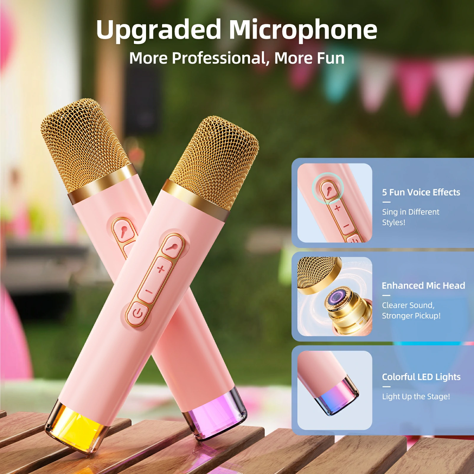 Karaoke Maschine Für Kinder - Mit 2 Bluetooth Mikrofonen, LED-Lichtern, Ab 3 Jahre