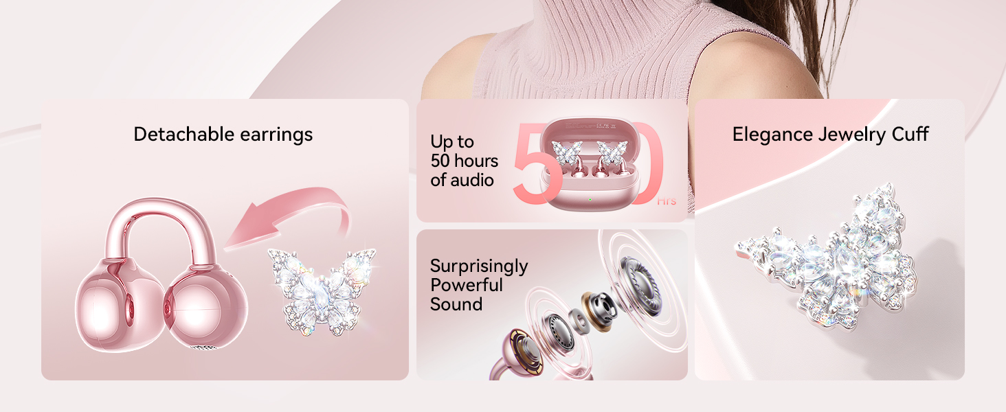 Kinglucky i121 Pro Clip-On Open-Ear Earbuds with Jewelry Earrings