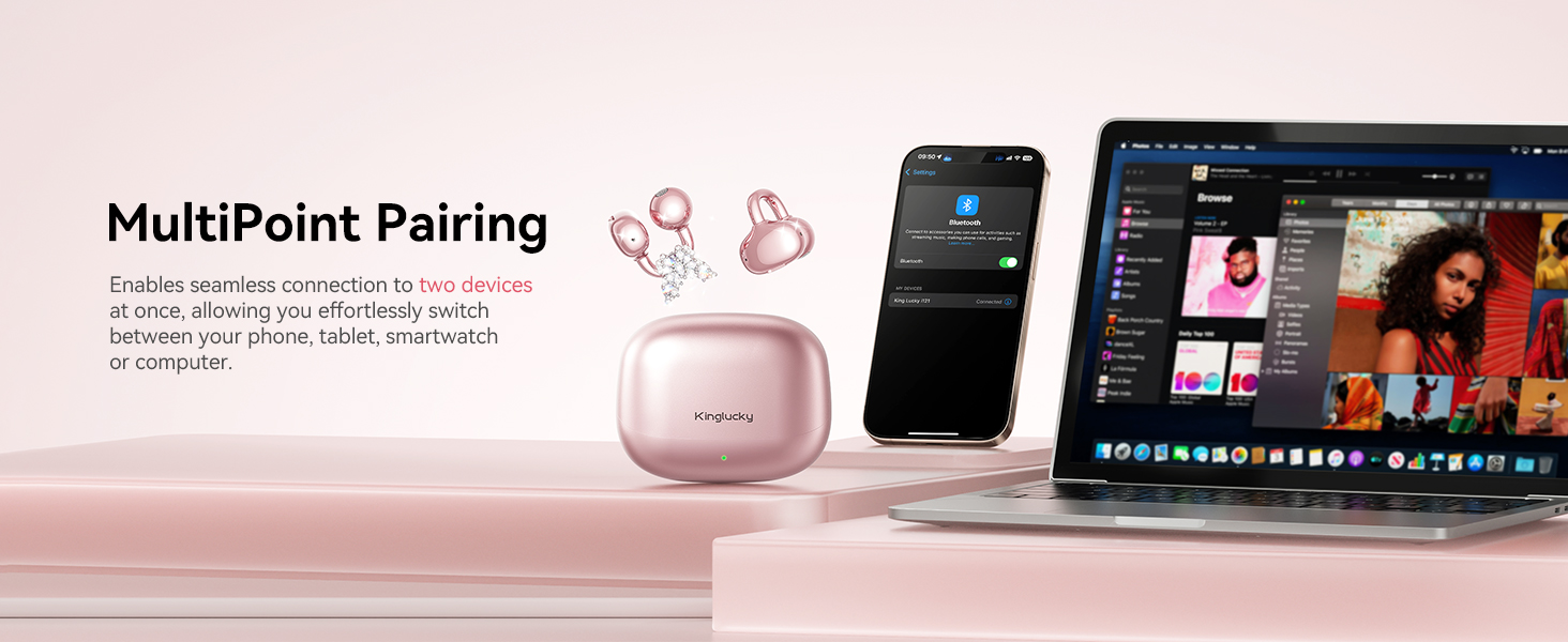 Kinglucky i121 Pro Clip-On Open-Ear Earbuds with Jewelry Earrings