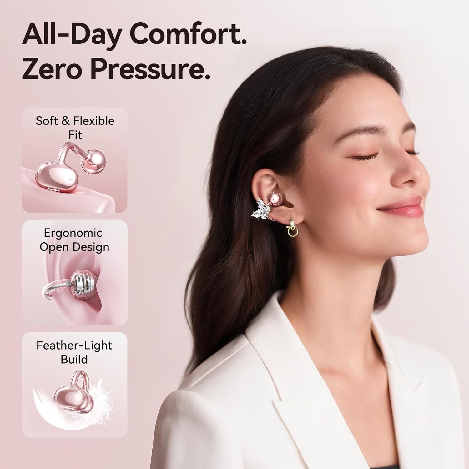 Kinglucky i121 Pro Clip-On Open-Ear Earbuds with Jewelry Earrings