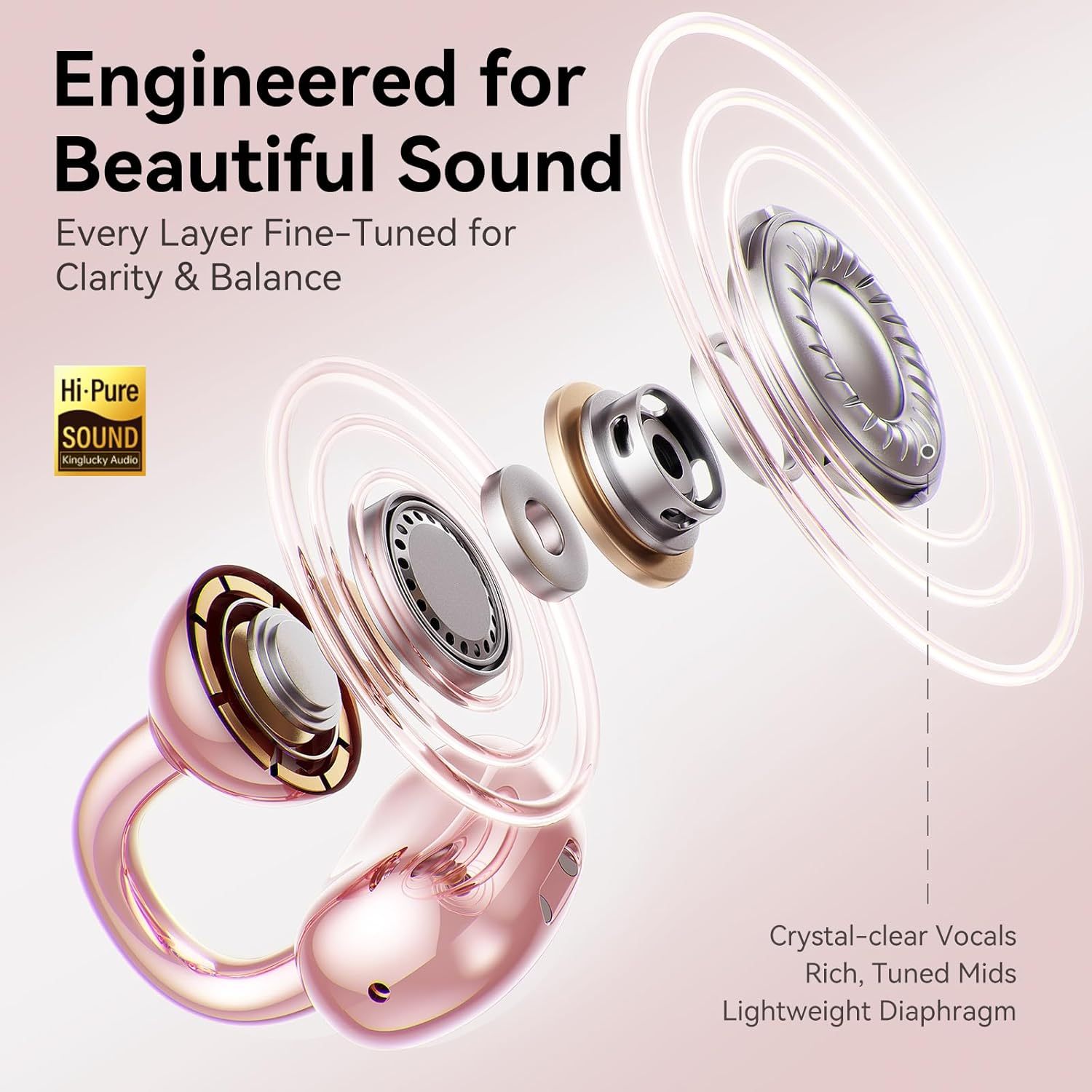 Kinglucky i121 Pro Clip-On Open-Ear Earbuds with Jewelry Earrings