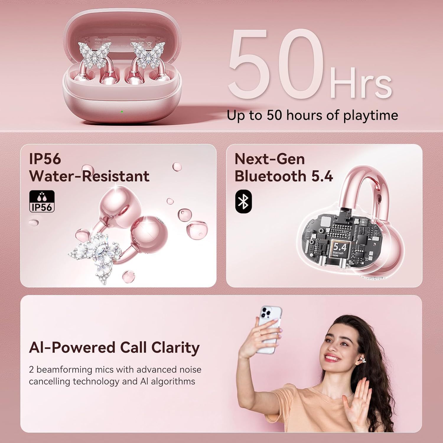 Kinglucky i121 Pro Clip-On Open-Ear Earbuds with Jewelry Earrings