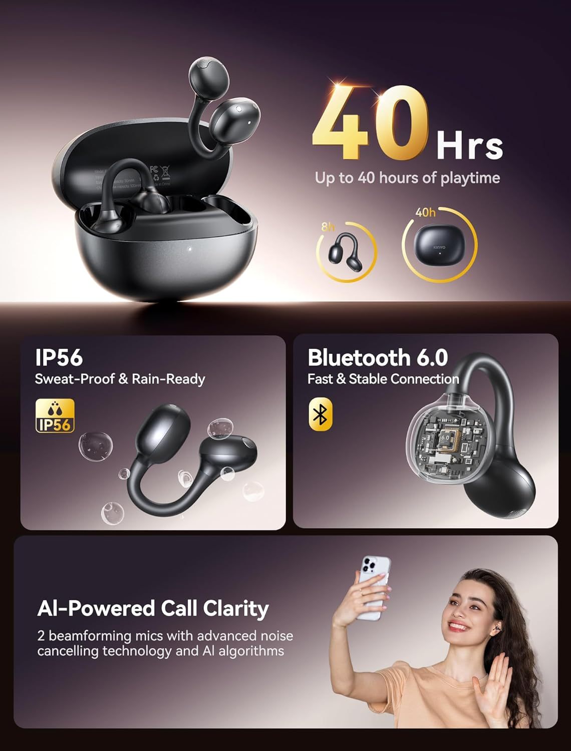 Kinglucky ClipFree A1 Open-Ear Earbuds