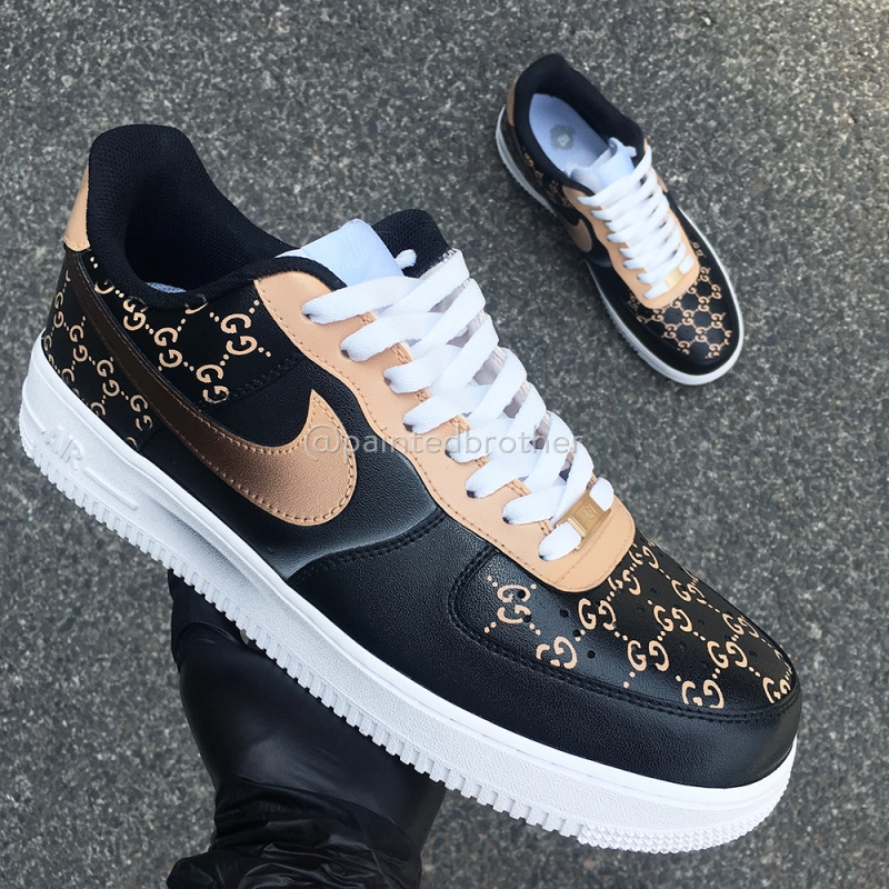 Custom Hand Painted Black Gucci Nike Air Force 1 paintedbrother
