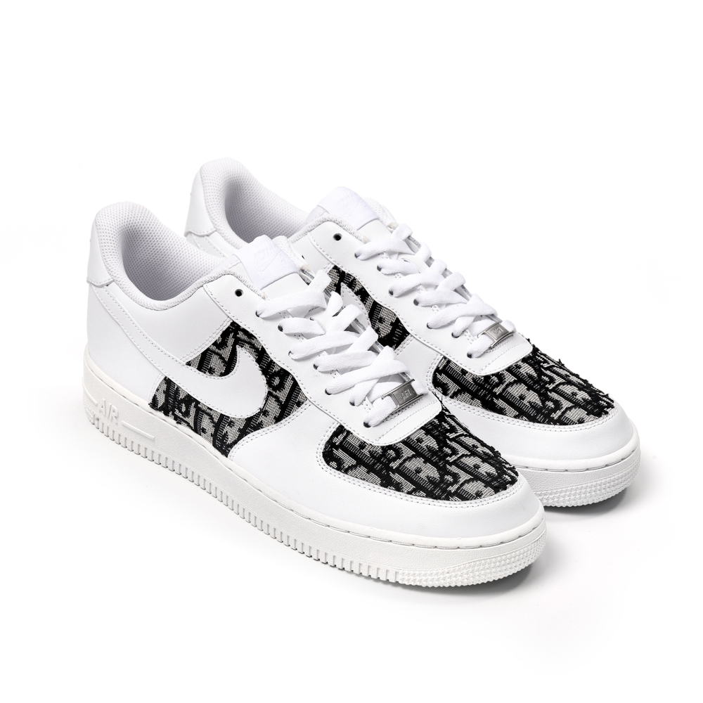Custom White Nike Air Force 1 with DIOR Oblique Canvas | Luxury AF1