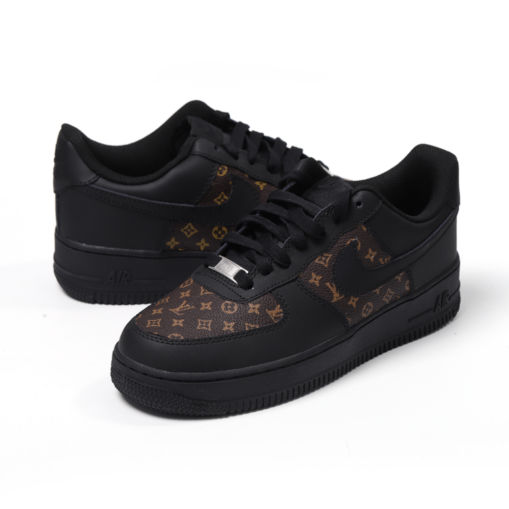 Custom Black Nike Air Force 1 with Classic LV Monogram Leather | Luxury AF1