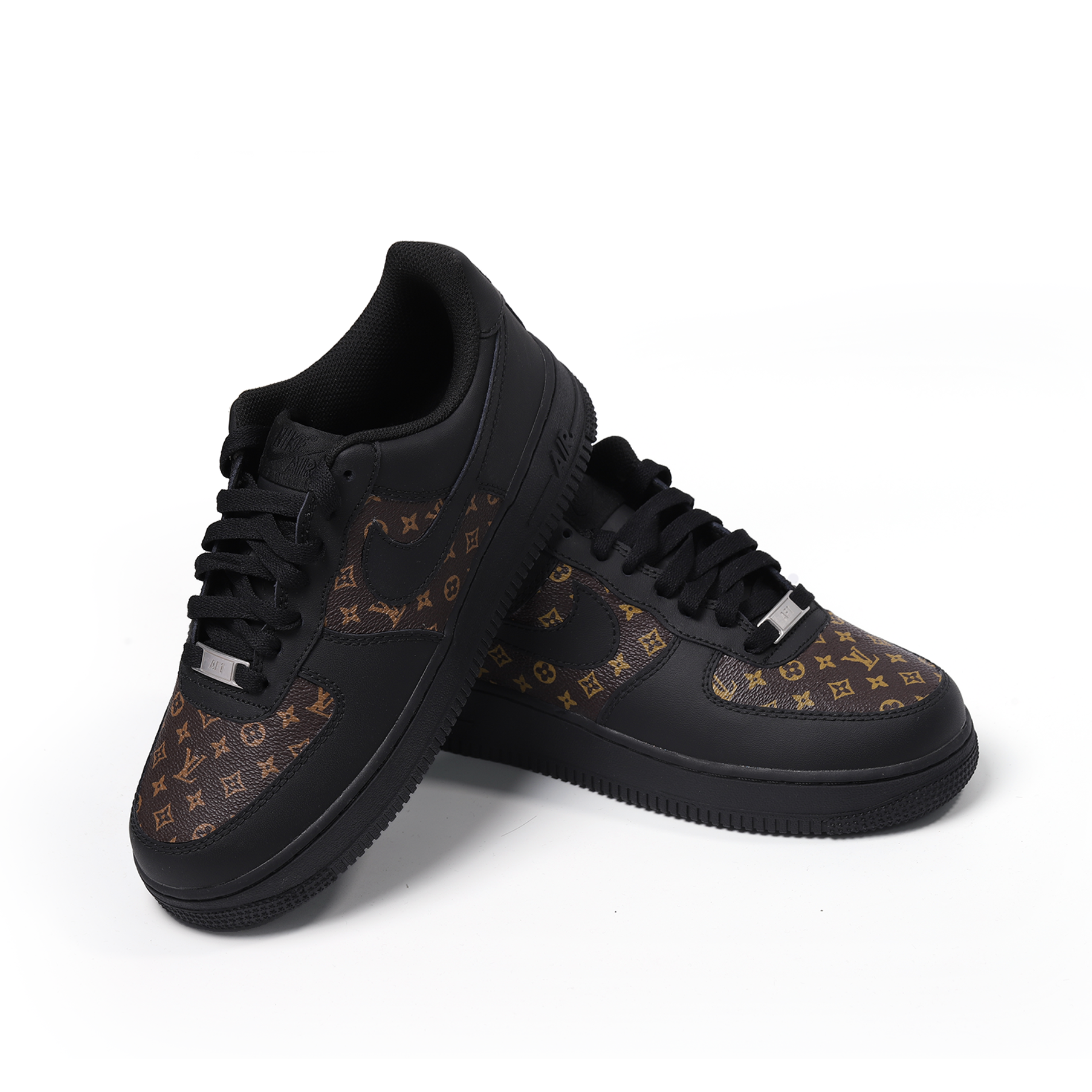 Custom Black Nike Air Force 1 with Classic LV Monogram Leather | Luxury AF1