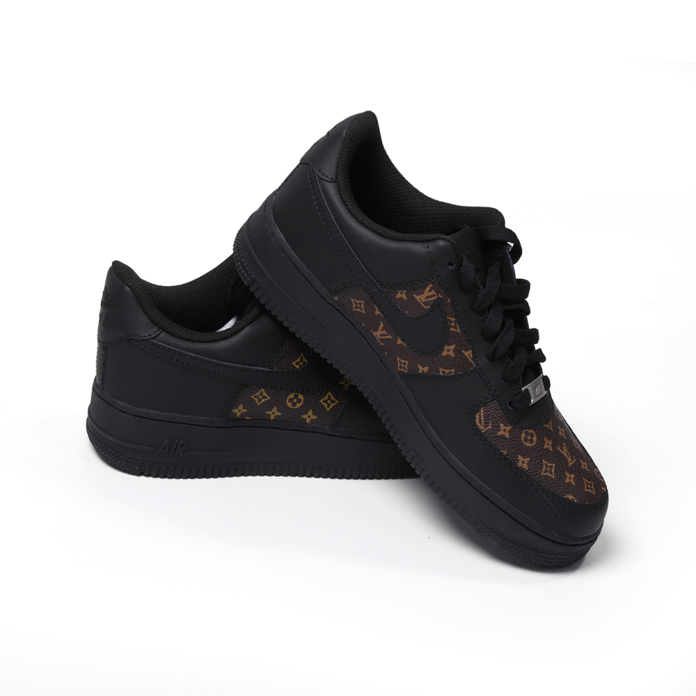 Custom Black Nike Air Force 1 with Classic LV Monogram Leather | Luxury AF1