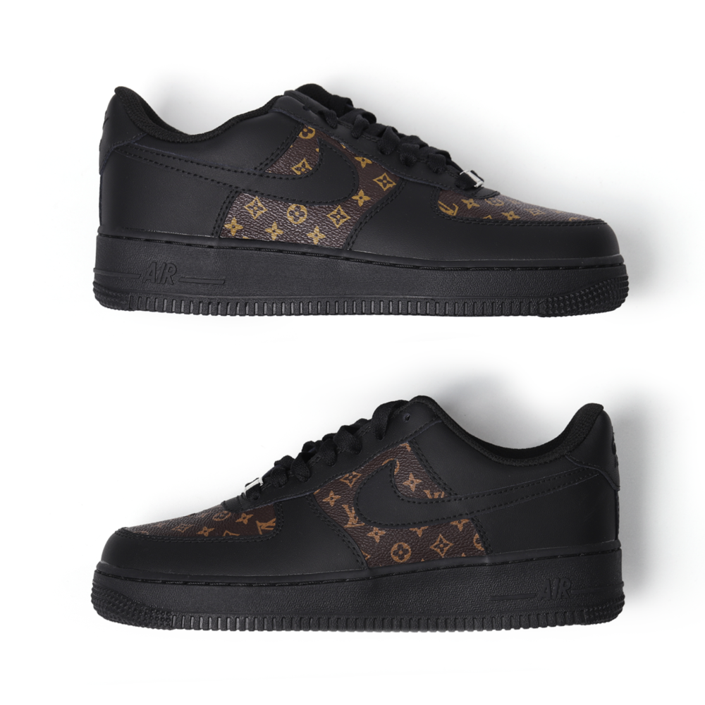 Custom Black Nike Air Force 1 with Classic LV Monogram Leather | Luxury AF1