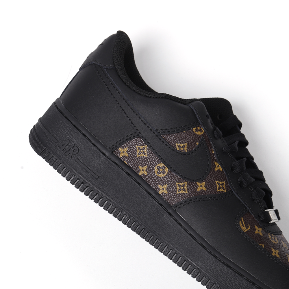 Custom Black Nike Air Force 1 with Classic LV Monogram Leather | Luxury AF1