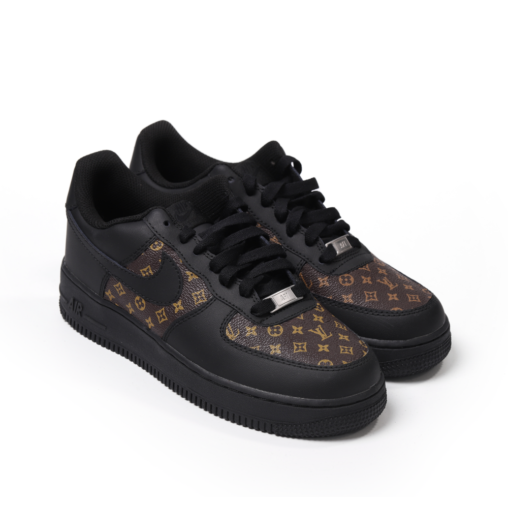 Custom Black Nike Air Force 1 with Classic LV Monogram Leather | Luxury AF1