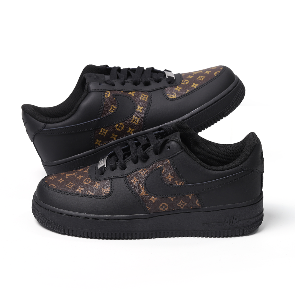 Custom Black Nike Air Force 1 with Classic LV Monogram Leather | Luxury AF1