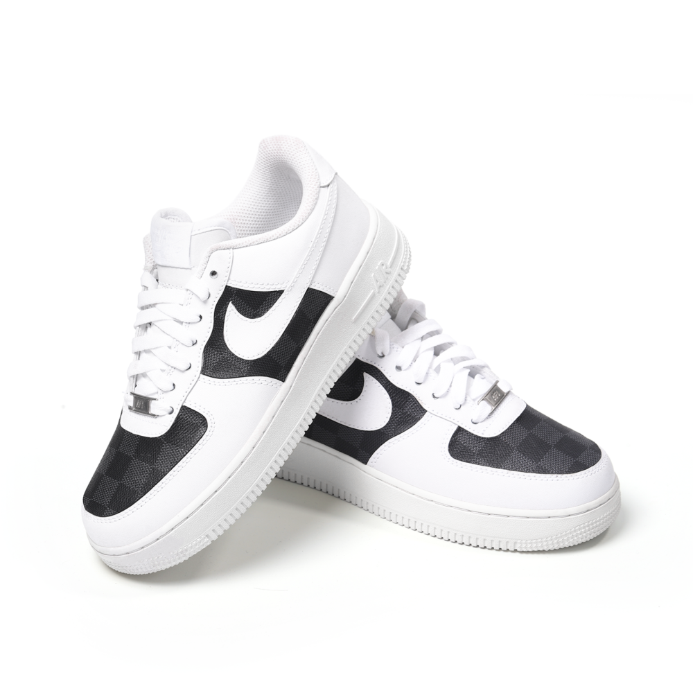 Custom Nike Air Force 1 with LV Damier Leather Luxury AF1 Sneakers