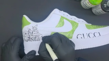 Hand-Painted Green “GUCCI” Custom Air Force 1 – Luxury Floral Streetwear Art Sneaker for Trendsetters