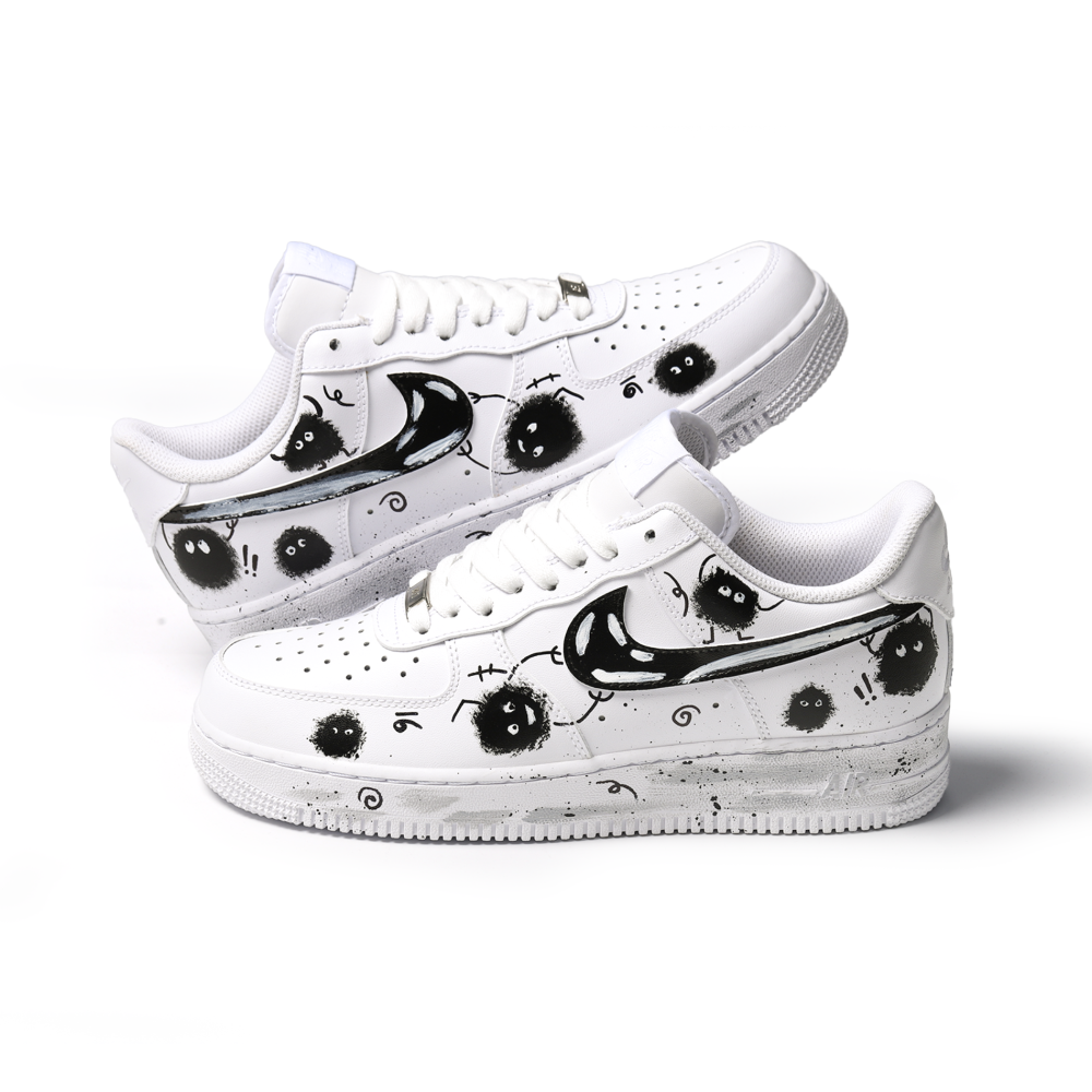 Hand-Painted Air Force 1 – Black Ink Street Art Sneakers Featuring Graffiti Motion