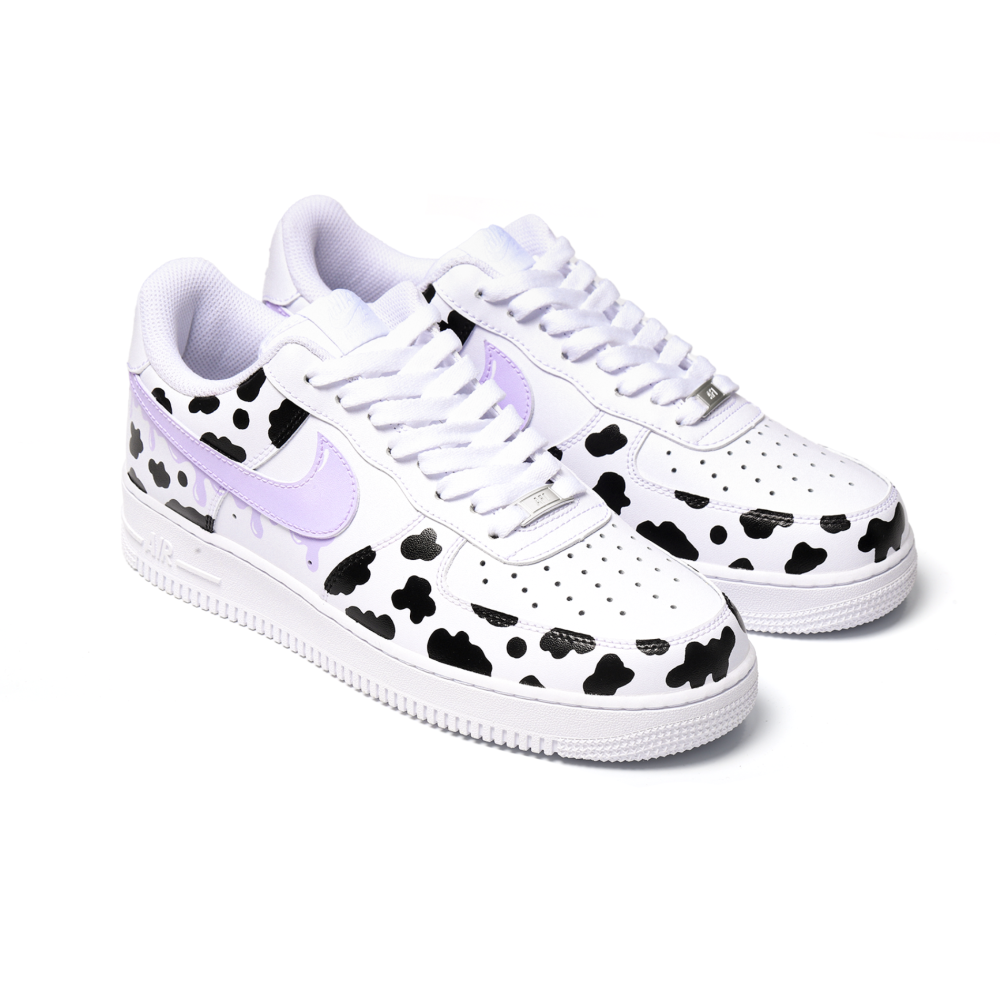 Hand-Painted Cow Print Air Force 1 | Custom Lilac Accent Street Style