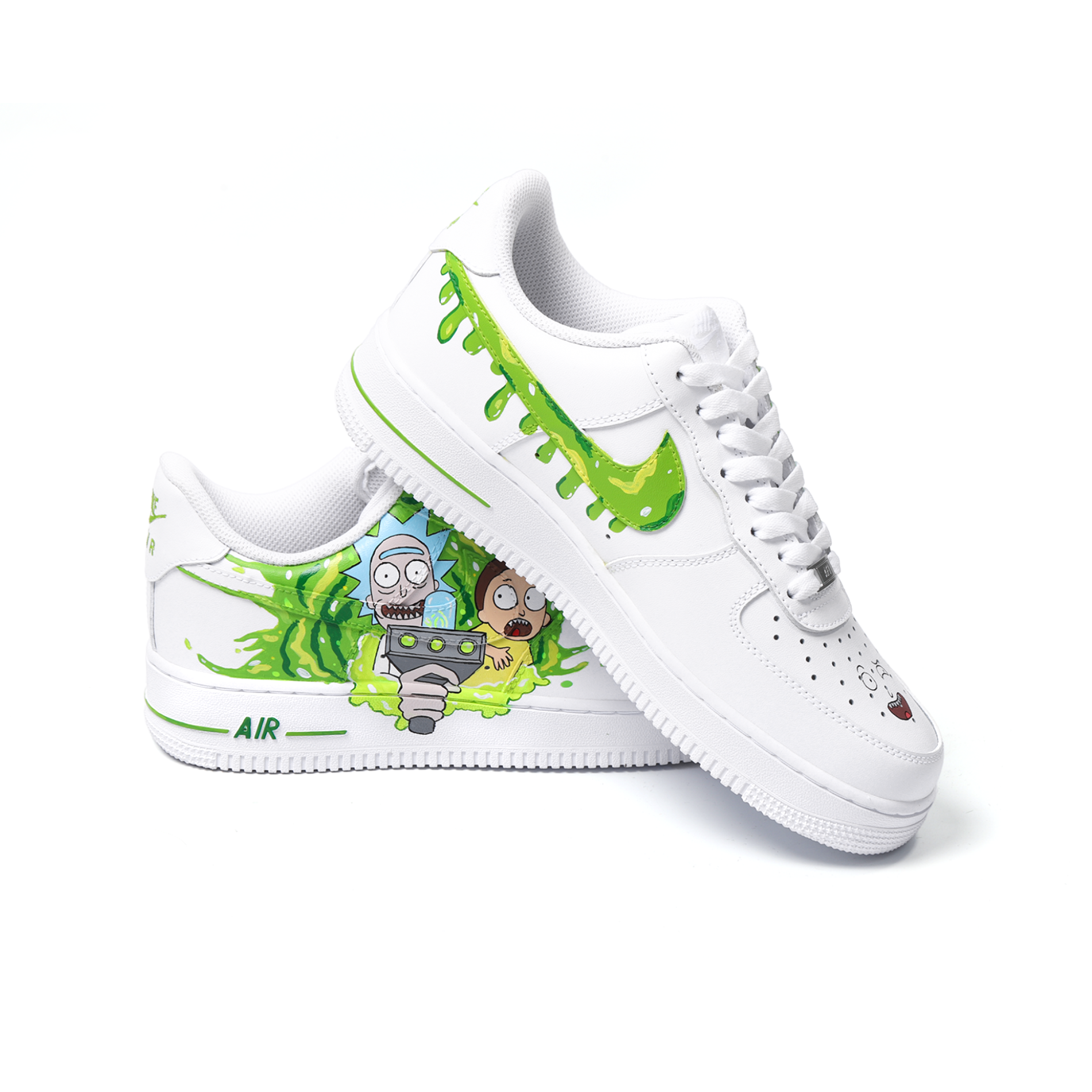 Hand-Painted Cartoon Art Air Force 1 | Green Portal & Playful Details