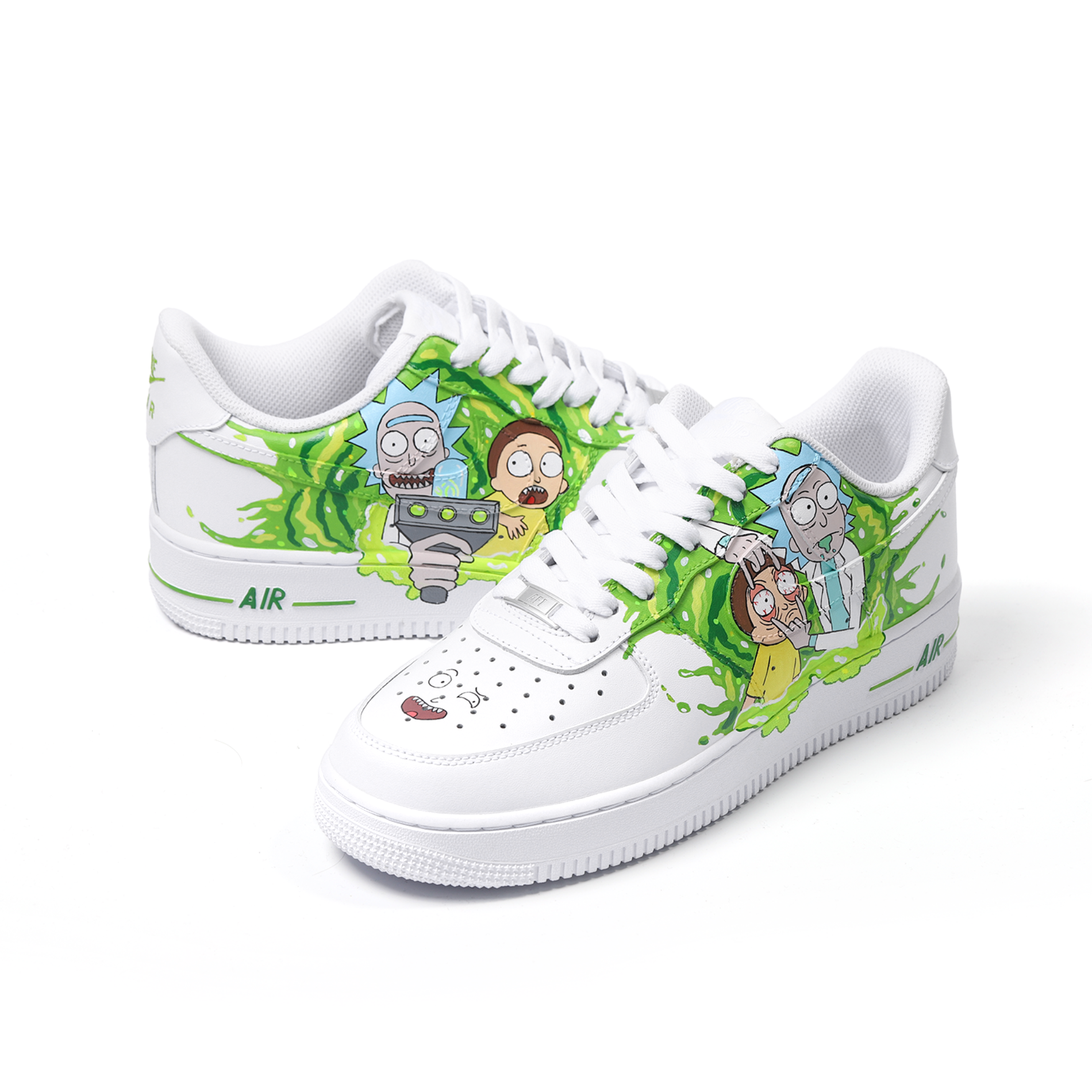 Hand-Painted Cartoon Art Air Force 1 | Green Portal & Playful Details