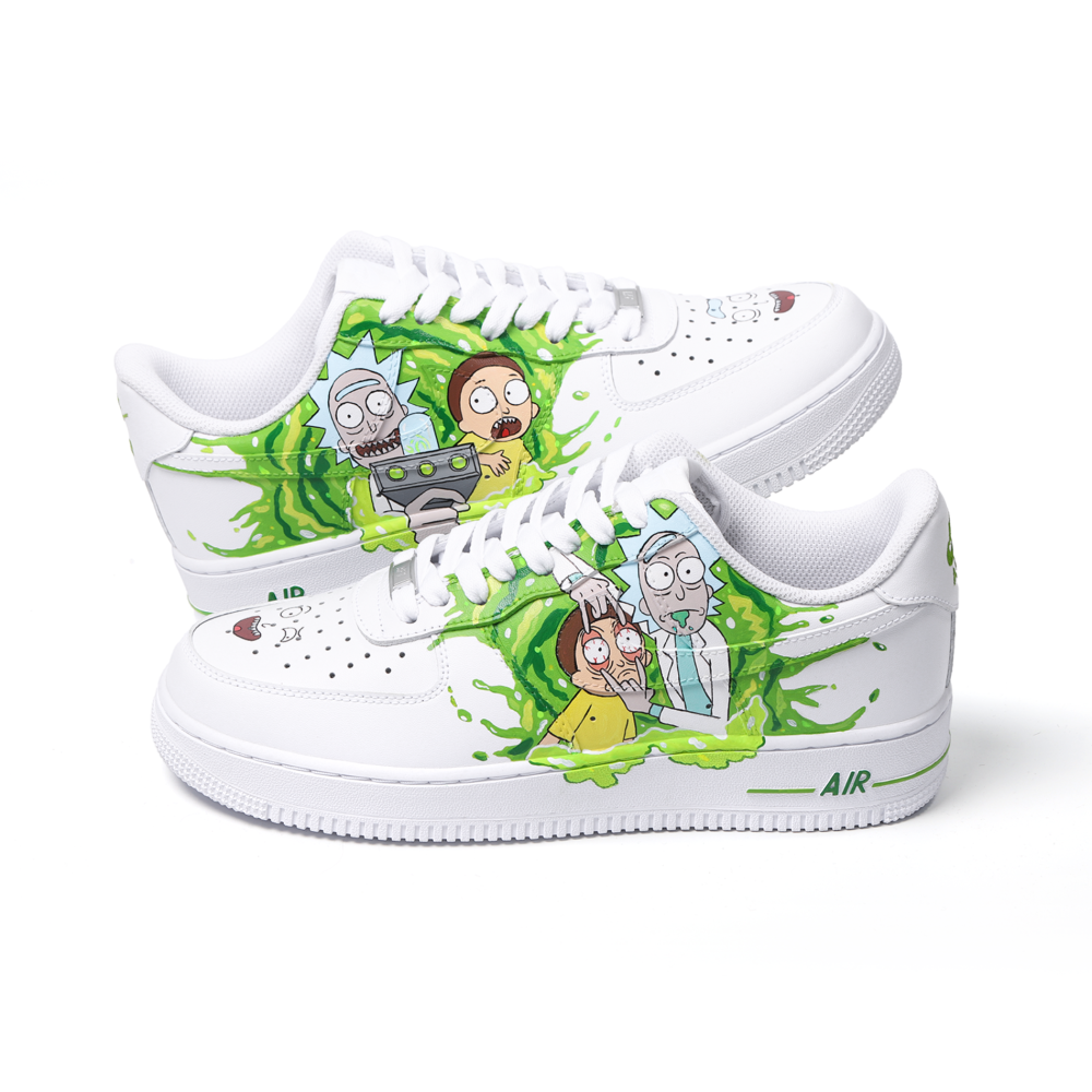 Hand-Painted Cartoon Art Air Force 1 | Green Portal & Playful Details