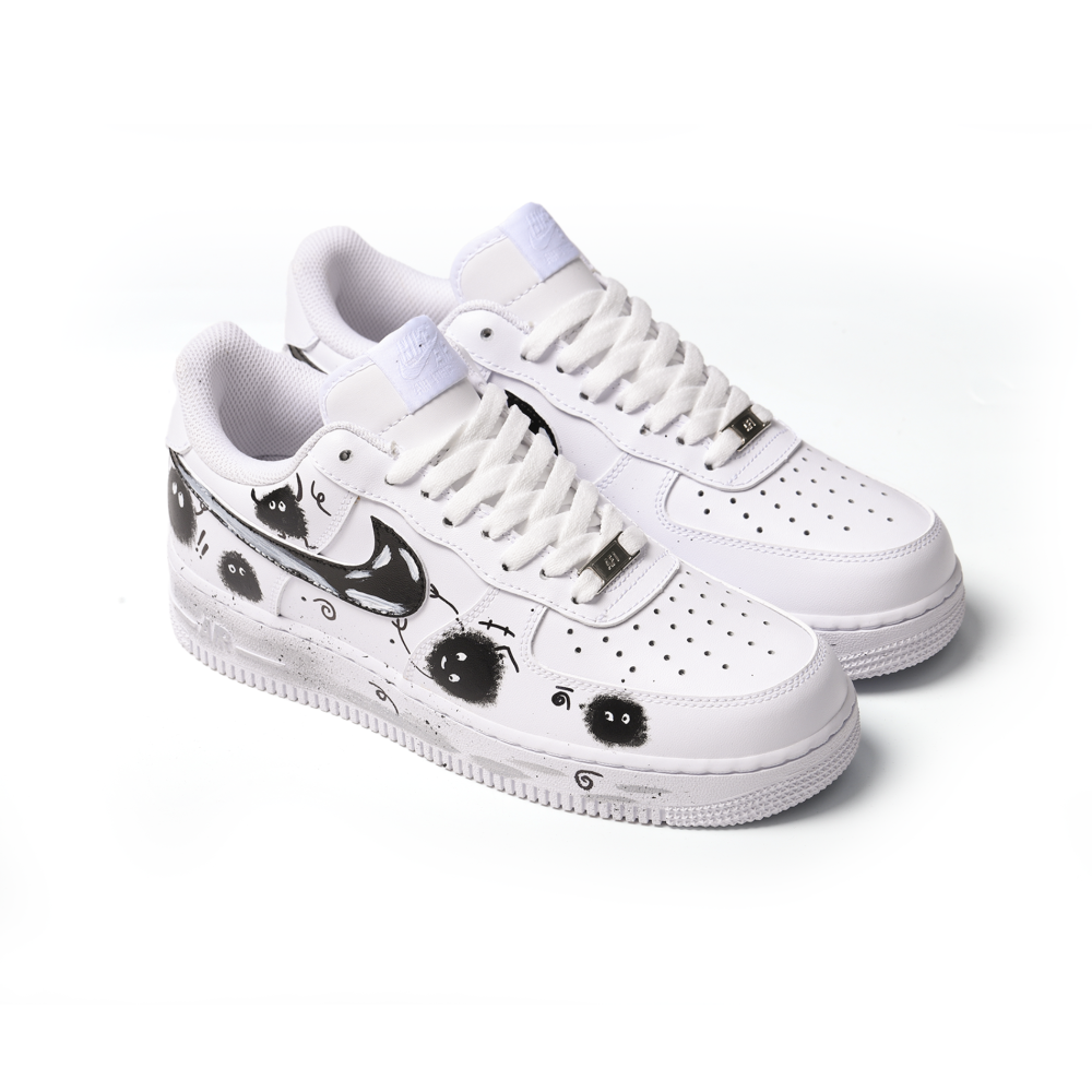 Hand-Painted Air Force 1 – Black Ink Street Art Sneakers Featuring Graffiti Motion