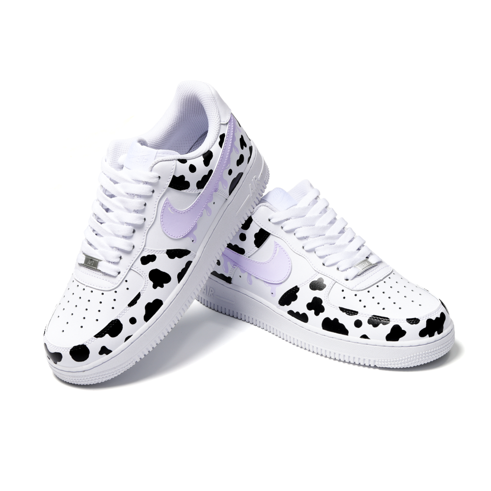 Hand-Painted Cow Print Air Force 1 | Custom Lilac Accent Street Style