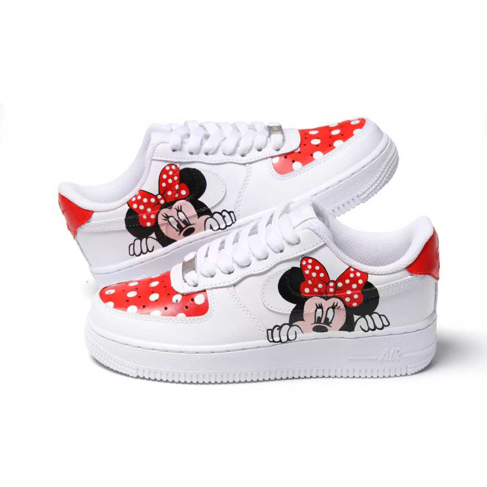 Custom Hand-Painted Cartoon Air Force 1 with Red Bow & Polka Dots