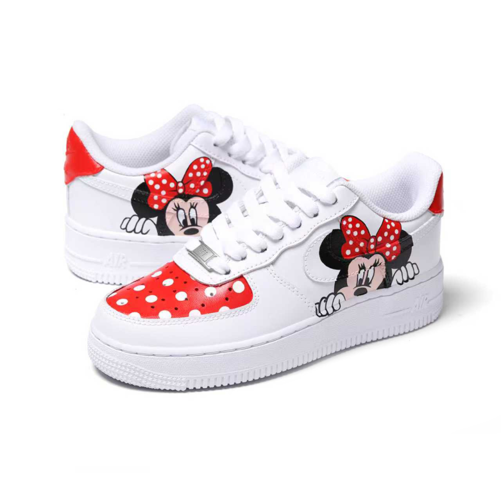 Custom Hand-Painted Cartoon Air Force 1 with Red Bow & Polka Dots