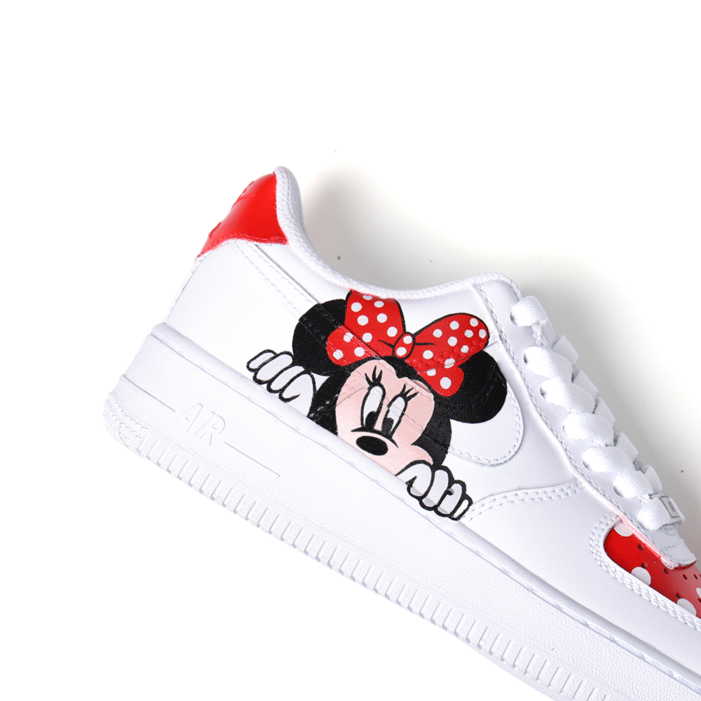 Custom Hand-Painted Cartoon Air Force 1 with Red Bow & Polka Dots