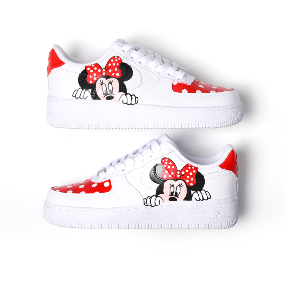 Custom Hand-Painted Cartoon Air Force 1 with Red Bow & Polka Dots