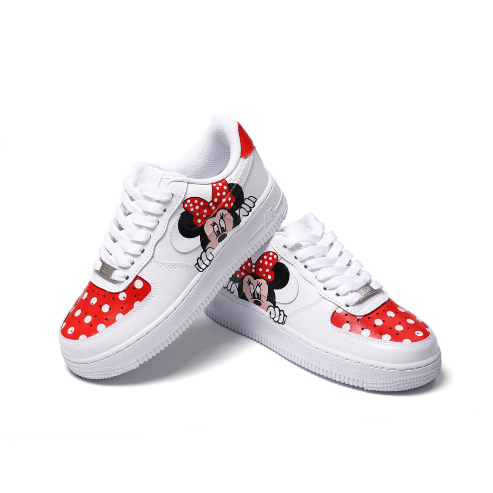 Custom Hand-Painted Cartoon Air Force 1 with Red Bow & Polka Dots