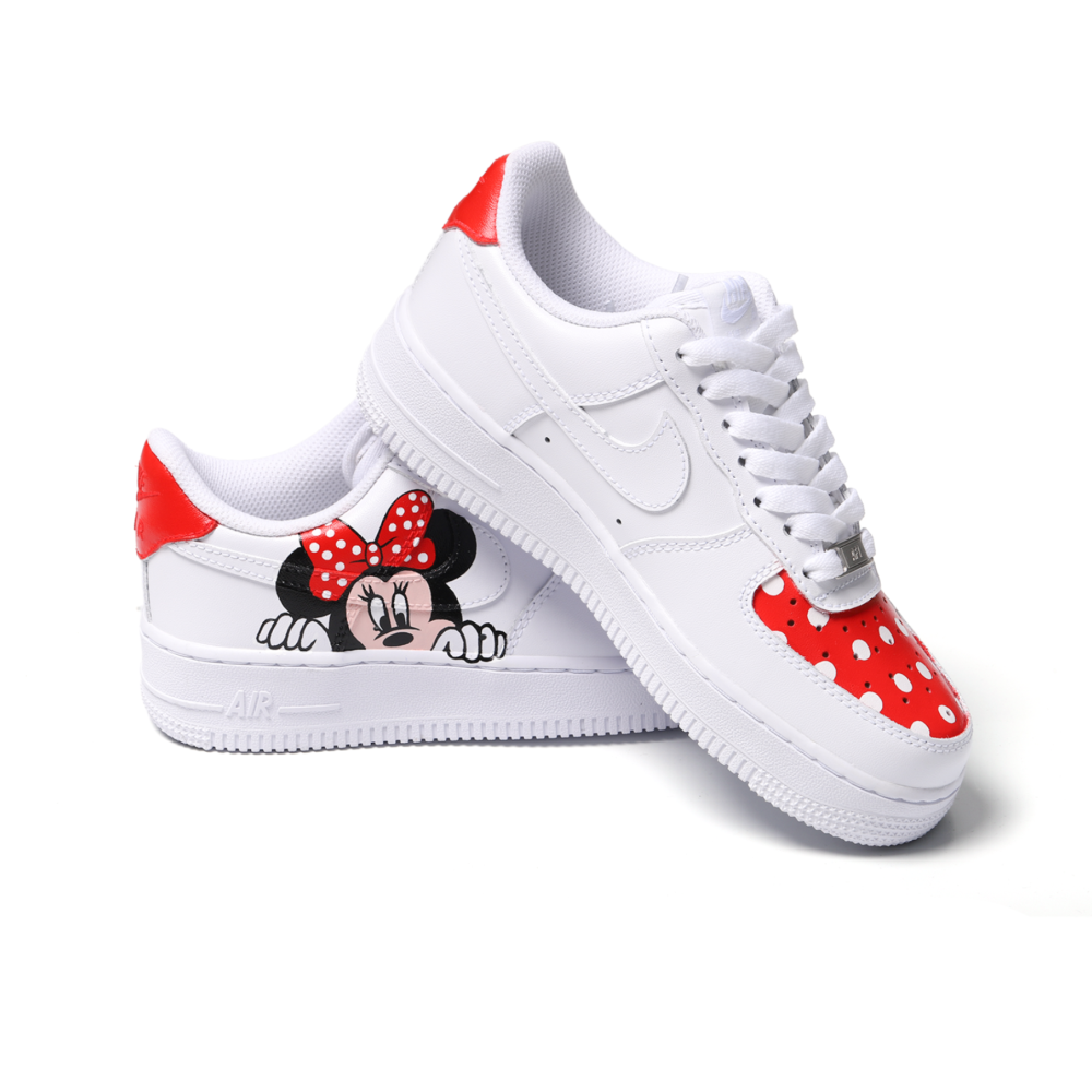 Custom Hand-Painted Cartoon Air Force 1 with Red Bow & Polka Dots