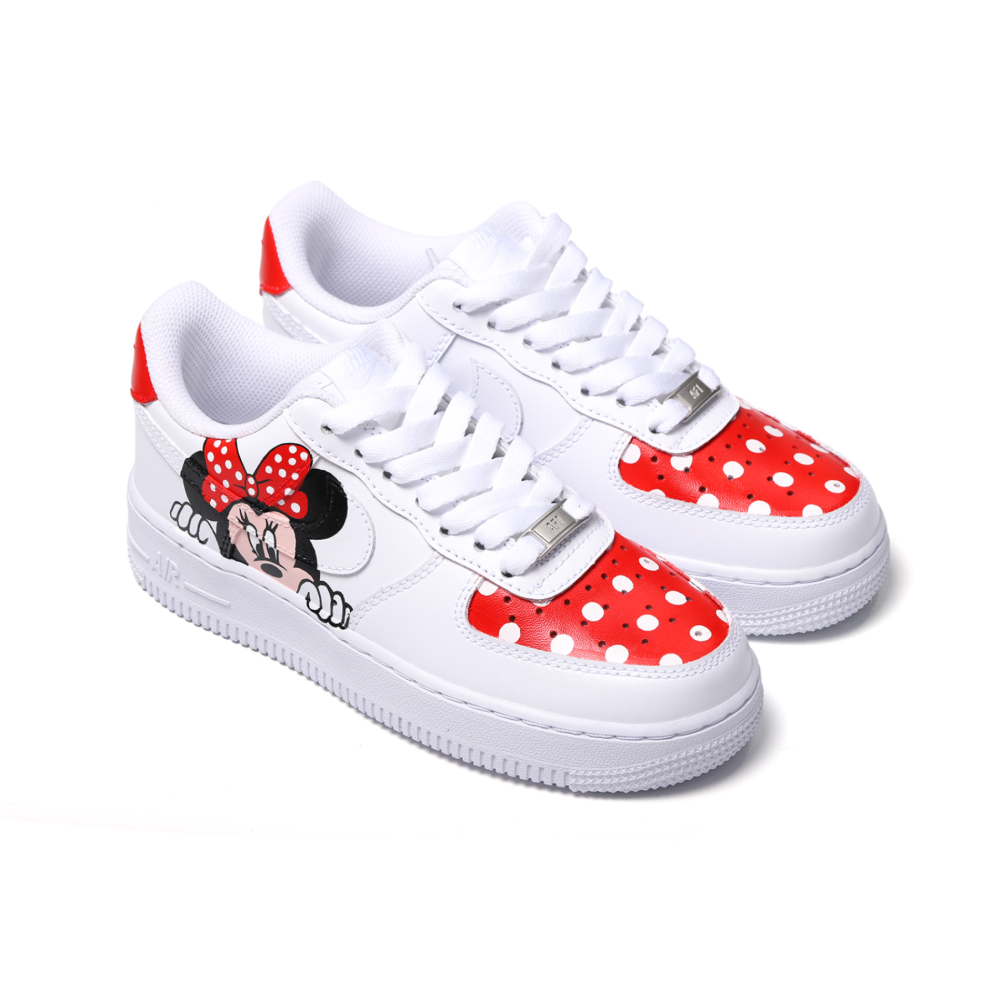 Custom Hand-Painted Cartoon Air Force 1 with Red Bow & Polka Dots