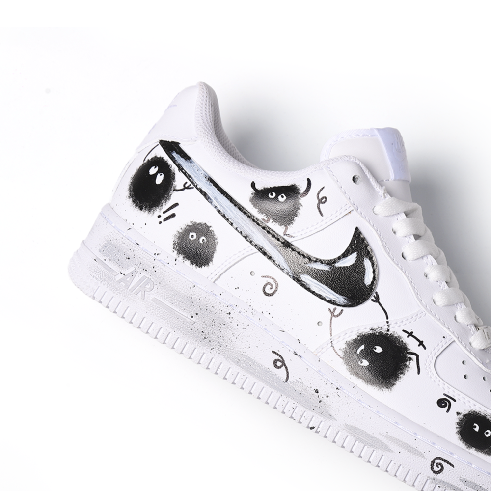 Hand-Painted Air Force 1 – Black Ink Street Art Sneakers Featuring Graffiti Motion