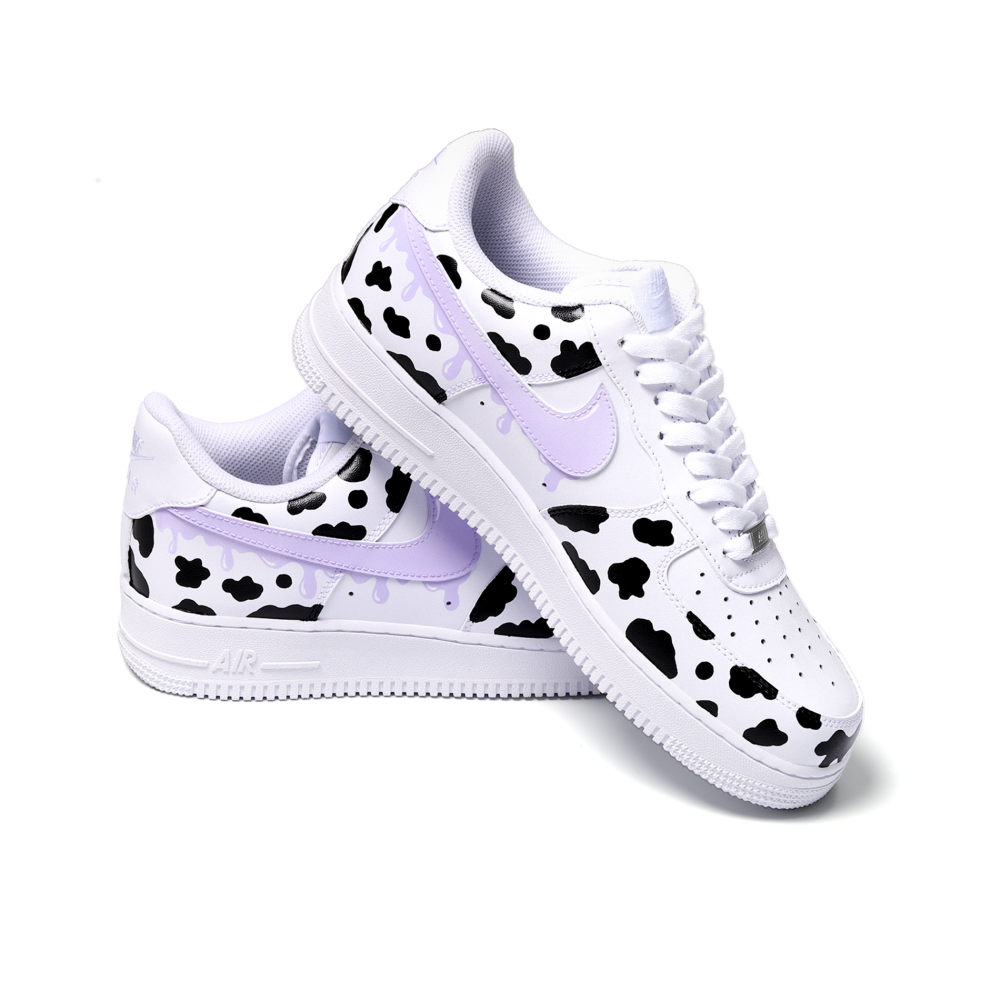 Hand-Painted Cow Print Air Force 1 | Custom Lilac Accent Street Style