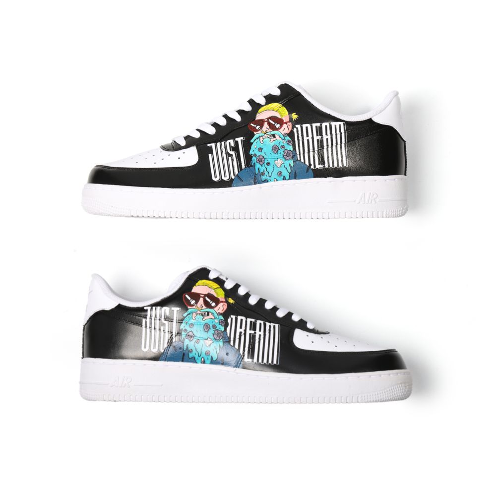 Custom Hand-Painted Cartoon Art Air Force 1 – Black & White “Just Dream”