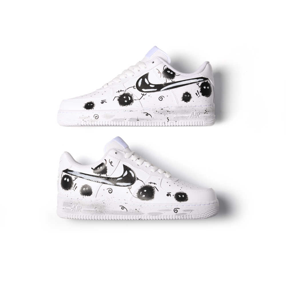 Hand-Painted Air Force 1 – Black Ink Street Art Sneakers Featuring Graffiti Motion